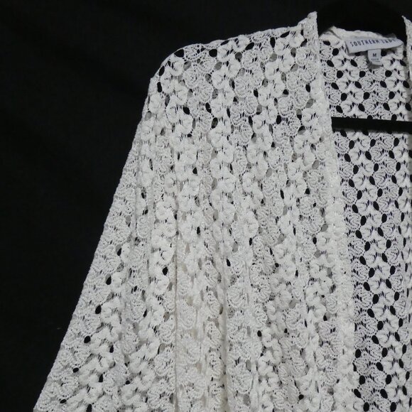 SOUTHERN LADY | medium | Cream Crochet Open Front 3/4 Sleeve Cardigan - Picture 3 of 16